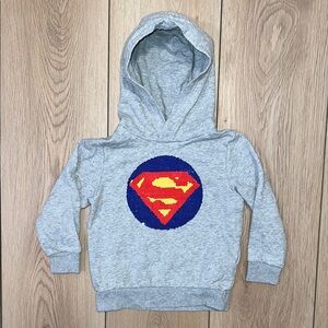H&M DC Light Gray Hoodie with Reversible Superman and Batman Sequence Emblem